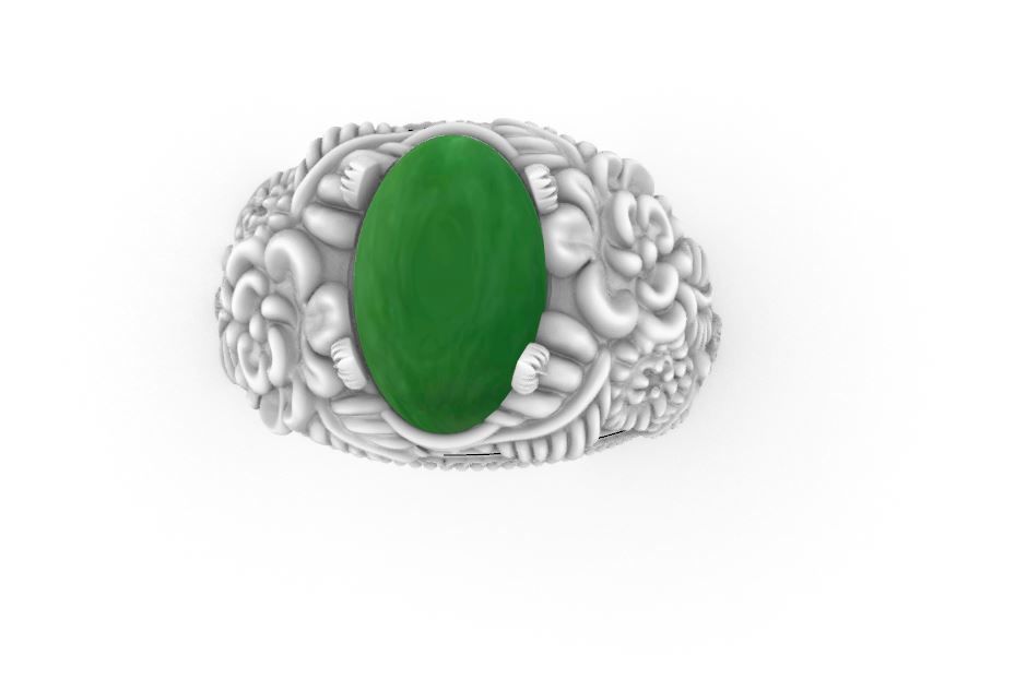 RING WITH FLOWERS AND CABASHON GEMS 3D print model_11