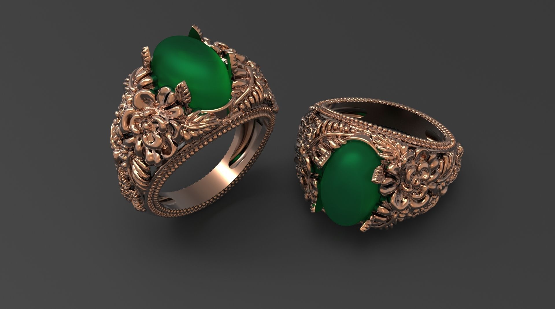 RING WITH FLOWERS AND CABASHON GEMS 3D print model_2