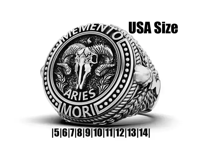 Zodiac skull ring Aries 3D print model