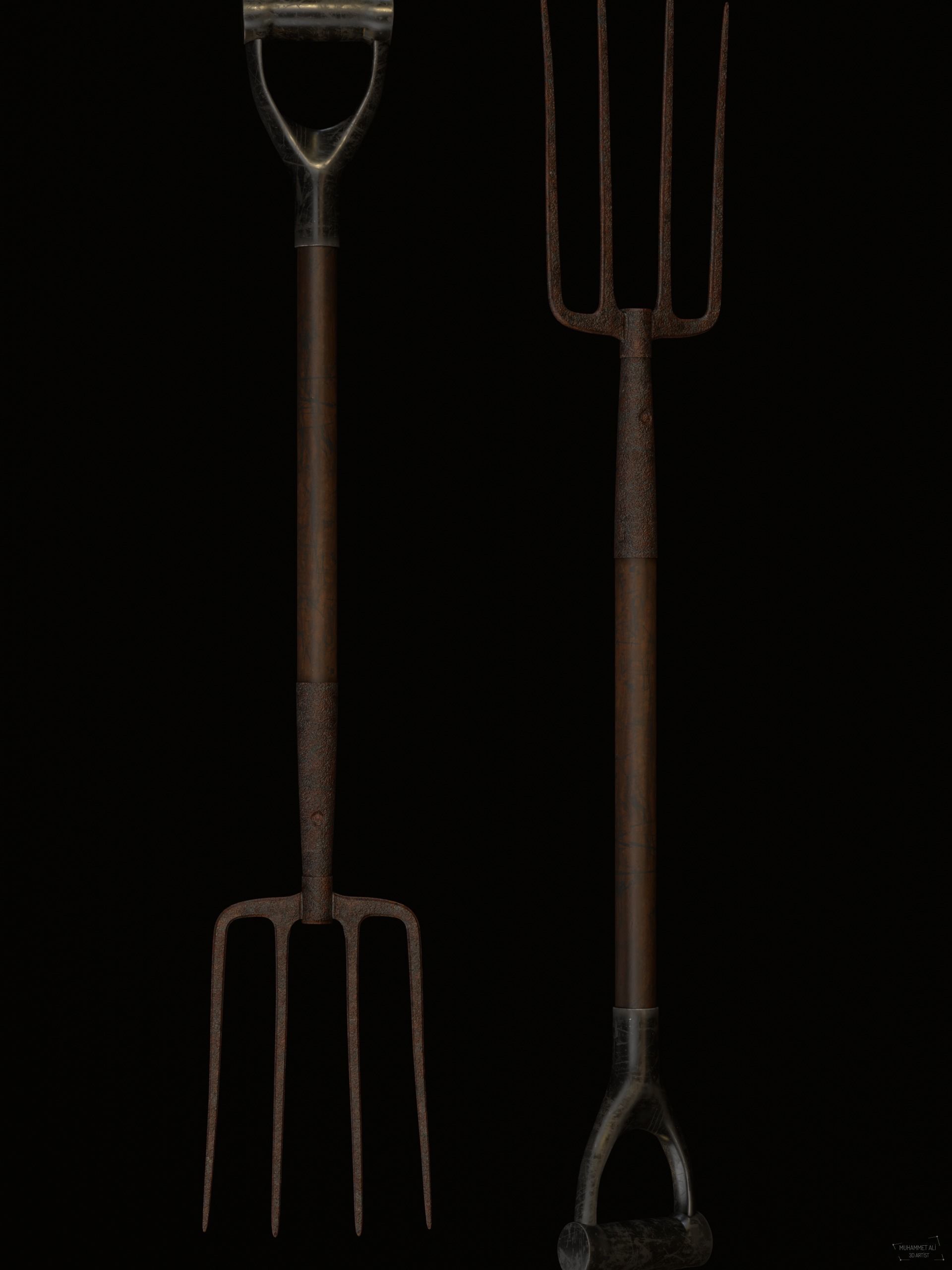 Garden fork Low-poly 3D model_1