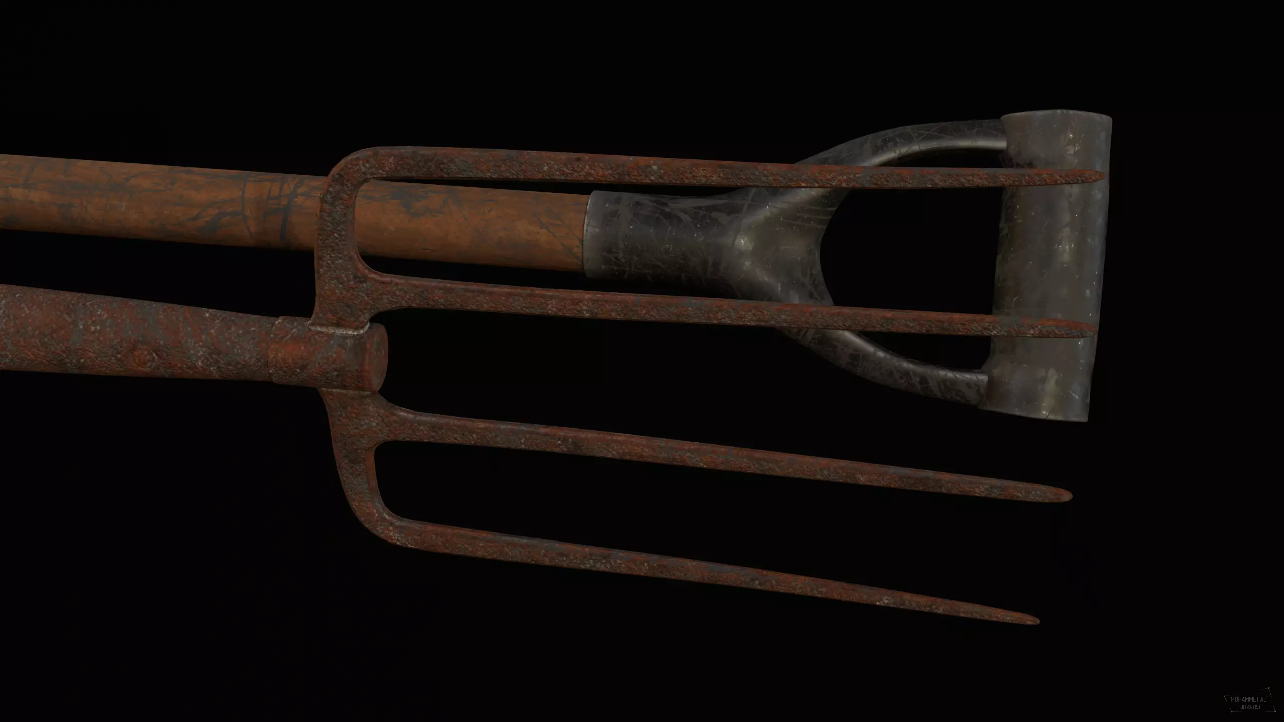 Garden fork Low-poly 3D model_0