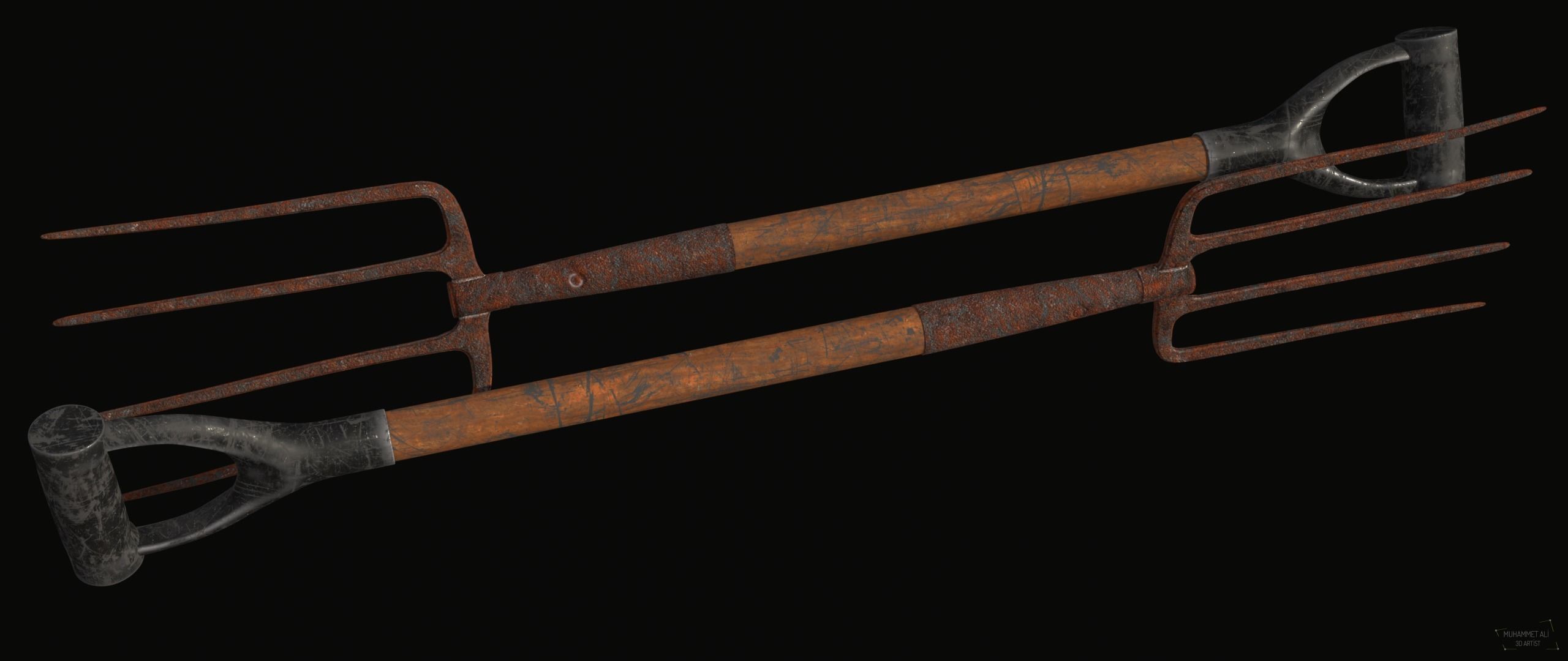 Garden fork Low-poly 3D model_3