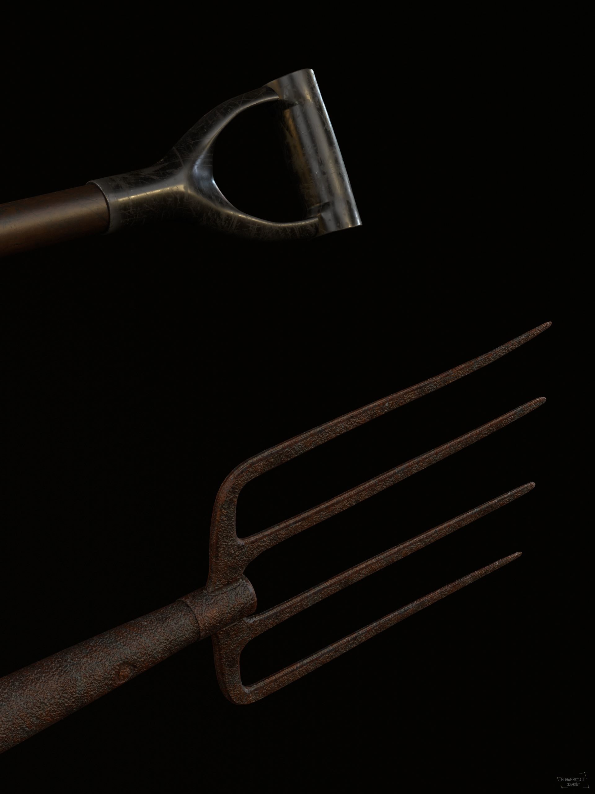Garden fork Low-poly 3D model_2