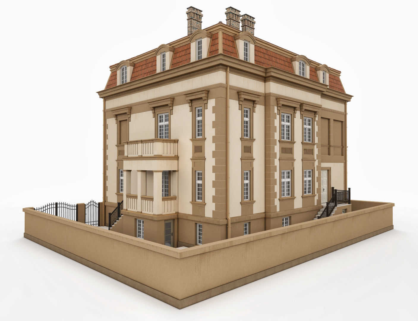 Elegant Townhouse HQ Model 3D model_6