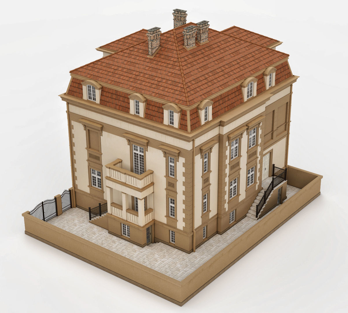 Elegant Townhouse HQ Model 3D model_2