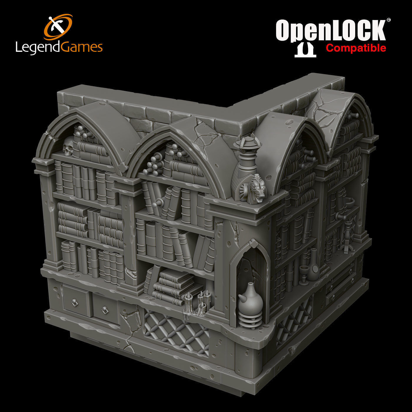 LegendGames OpenLOCK Wizards Library 3D print model_12