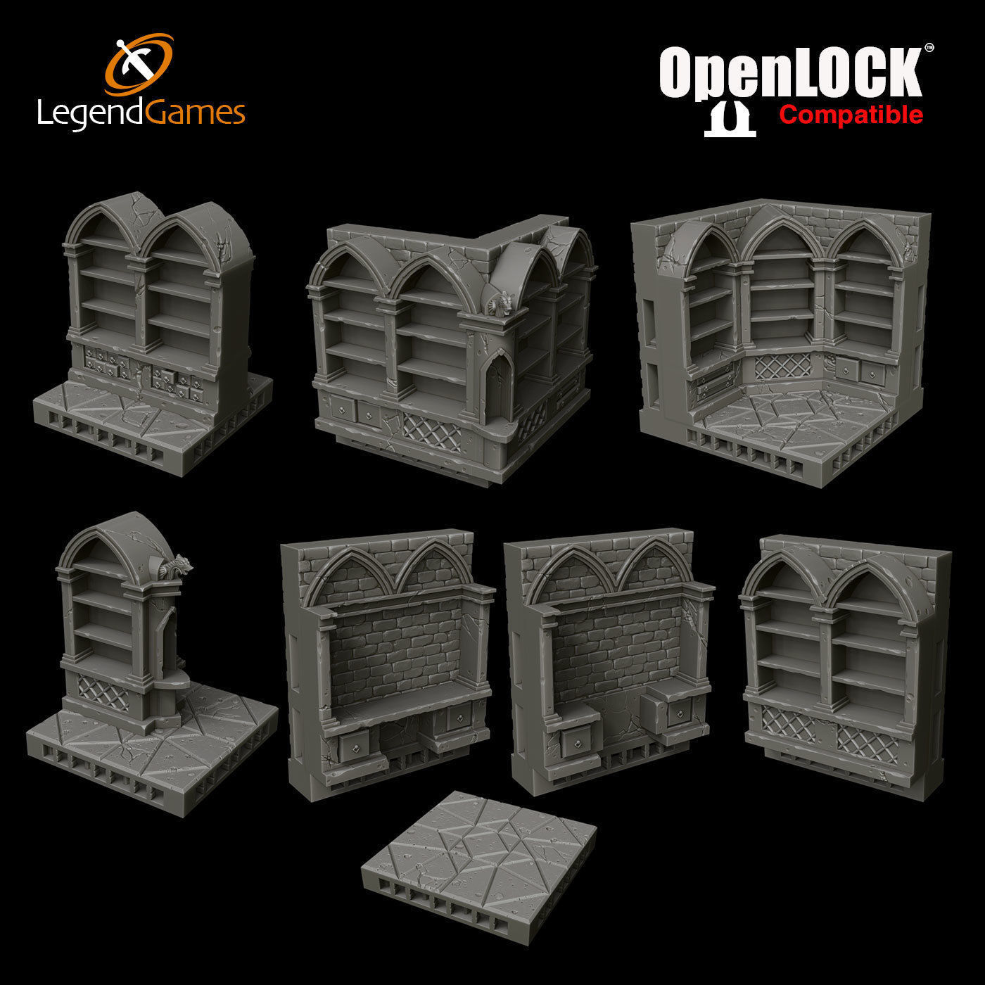 LegendGames OpenLOCK Wizards Library 3D print model_1