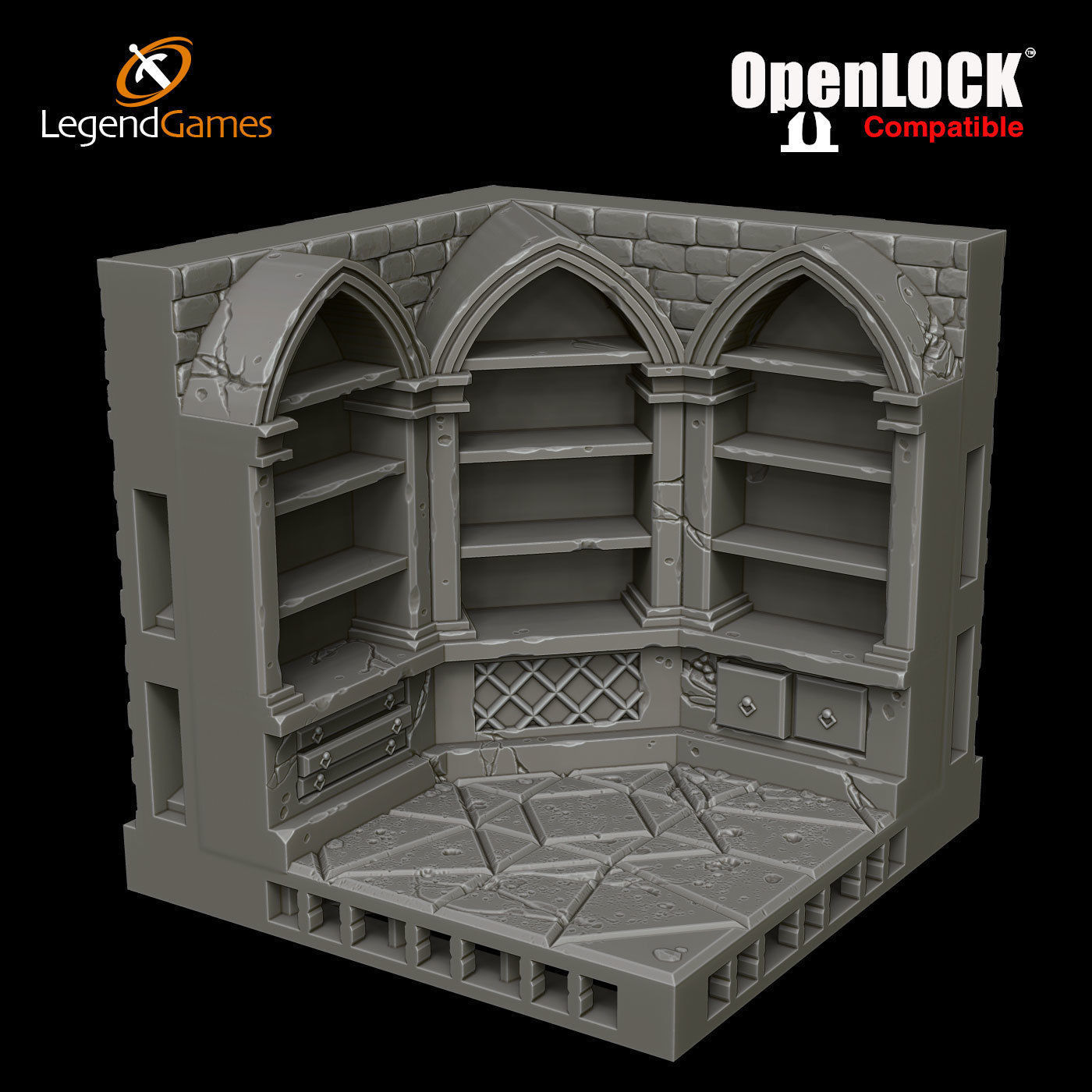 LegendGames OpenLOCK Wizards Library 3D print model_6
