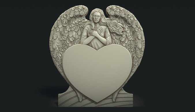 Angel and Heart Tombstone 3D print model
