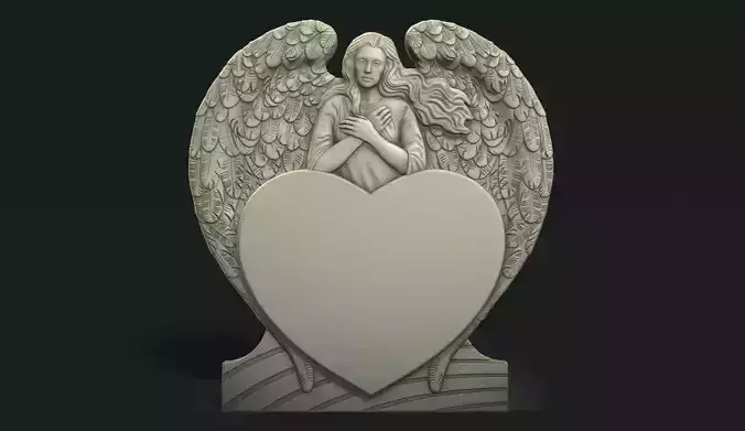 Angel and Heart Tombstone 3D print model