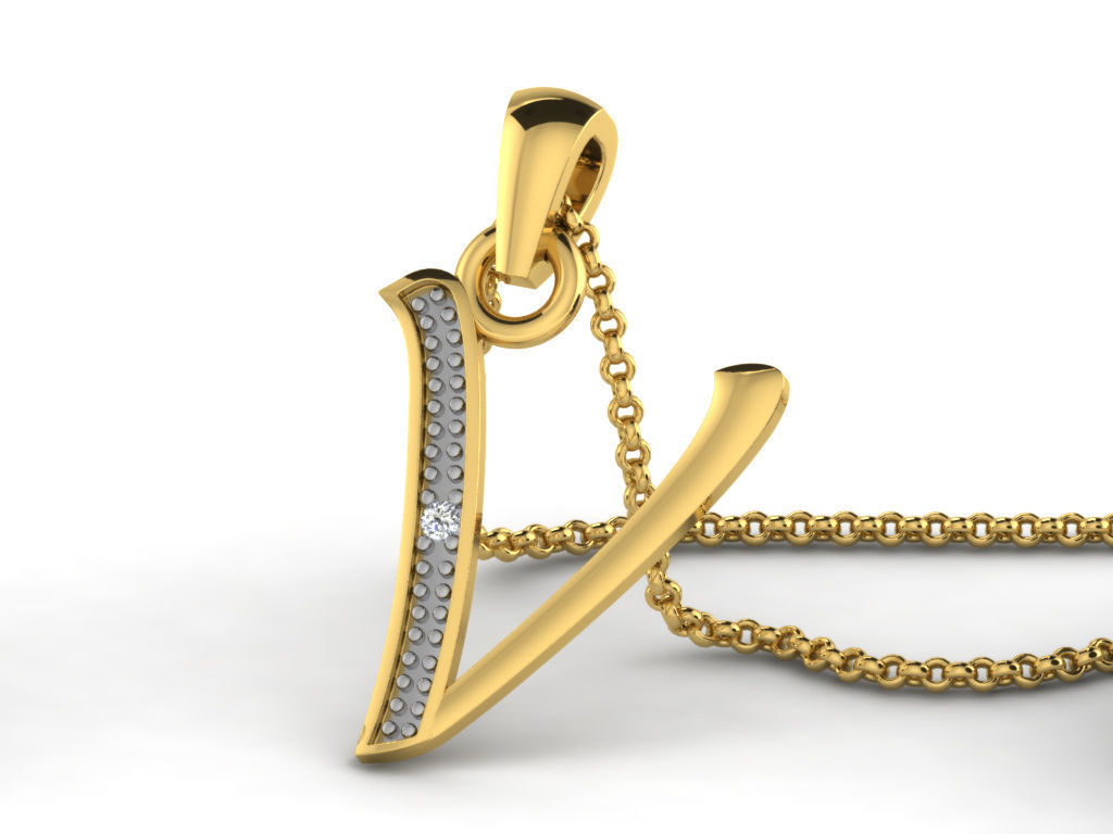 Pendants Collection letter e pendant with diamonds 3D print model_31