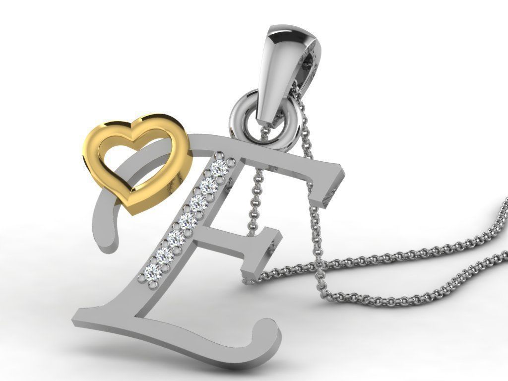 Pendants Collection letter e pendant with diamonds 3D print model_44