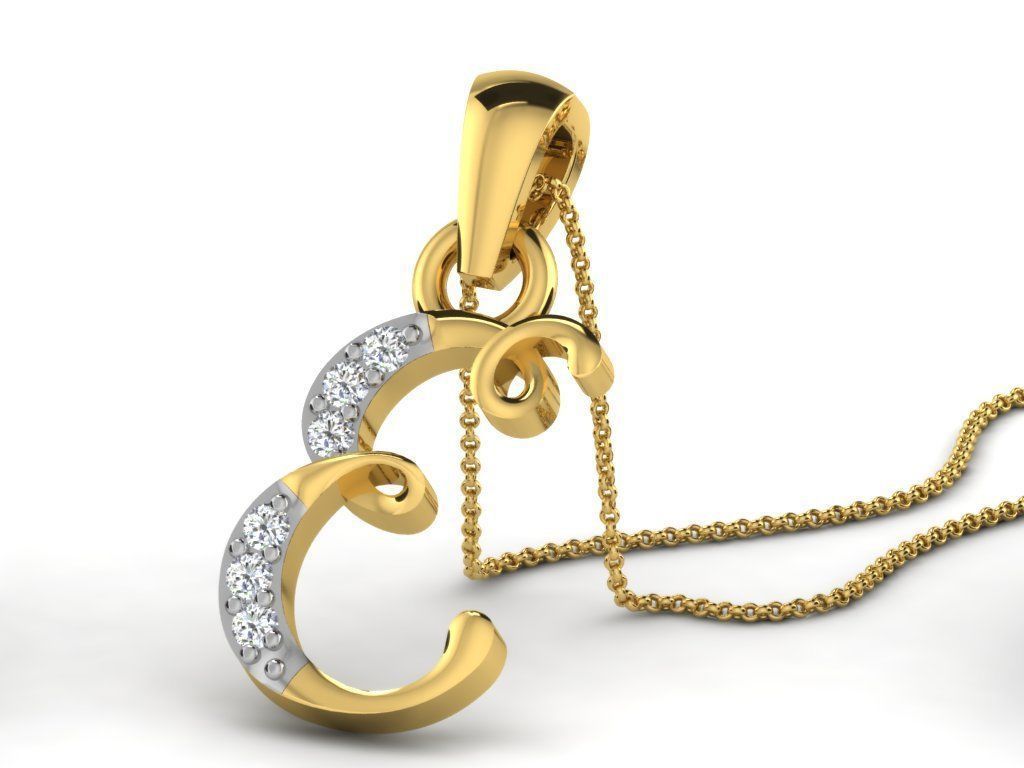 Pendants Collection letter e pendant with diamonds 3D print model_4