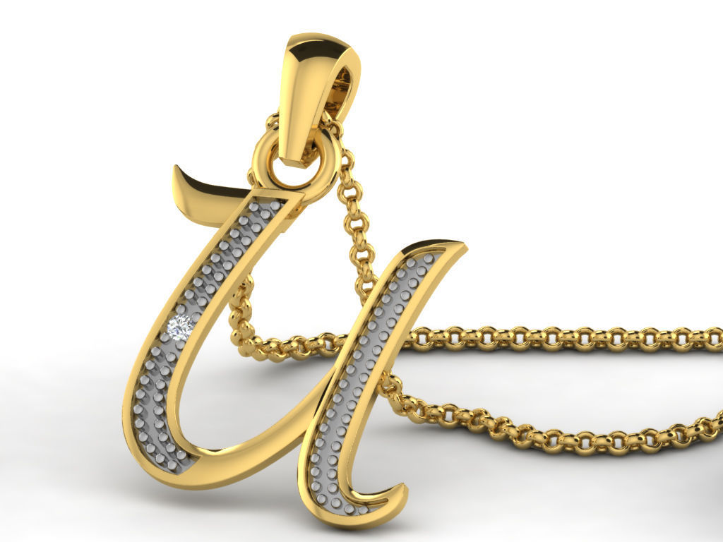 Pendants Collection letter e pendant with diamonds 3D print model_30