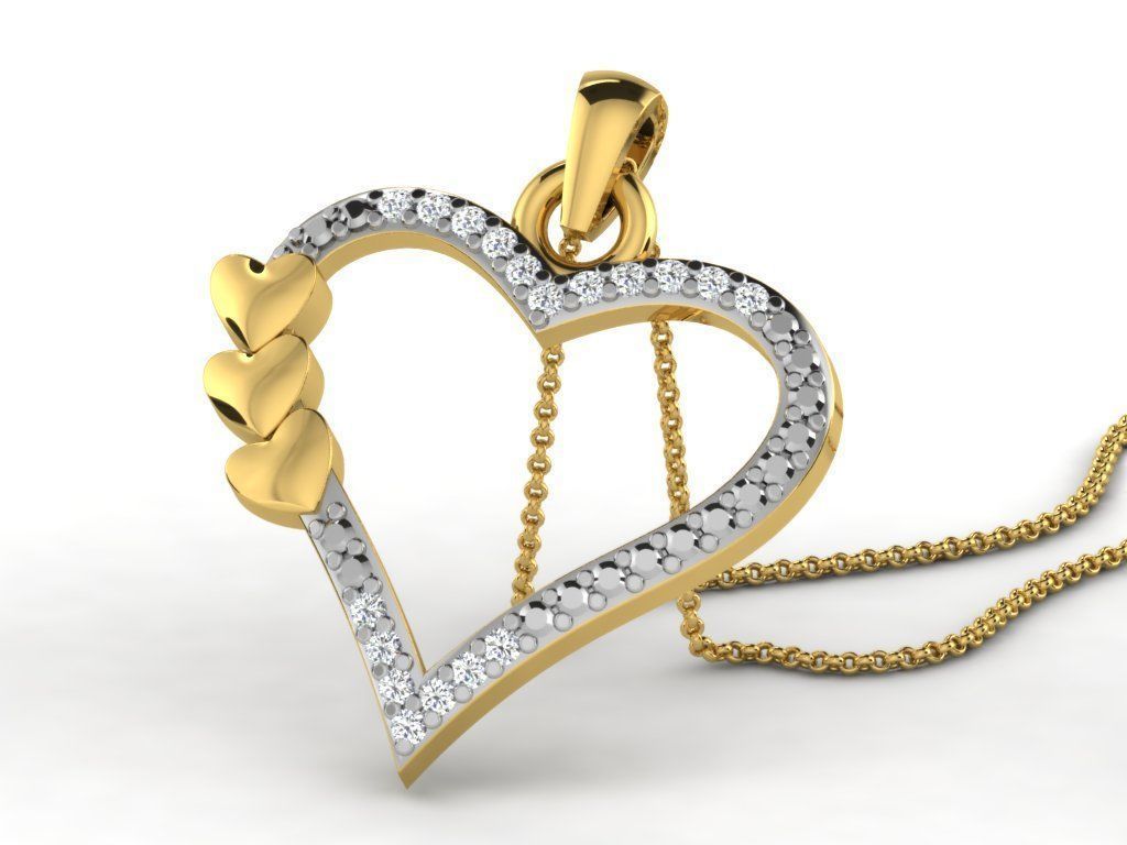 Pendants Collection diamond heart pendant gold 3D print model_30