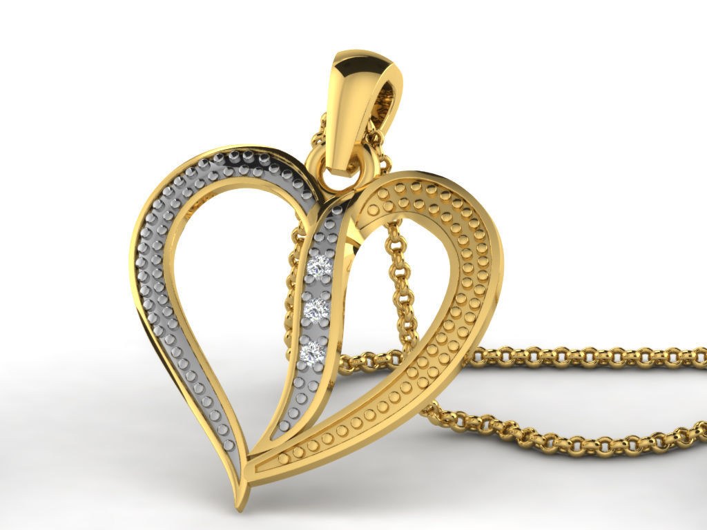 Pendants Collection diamond heart pendant gold 3D print model_16