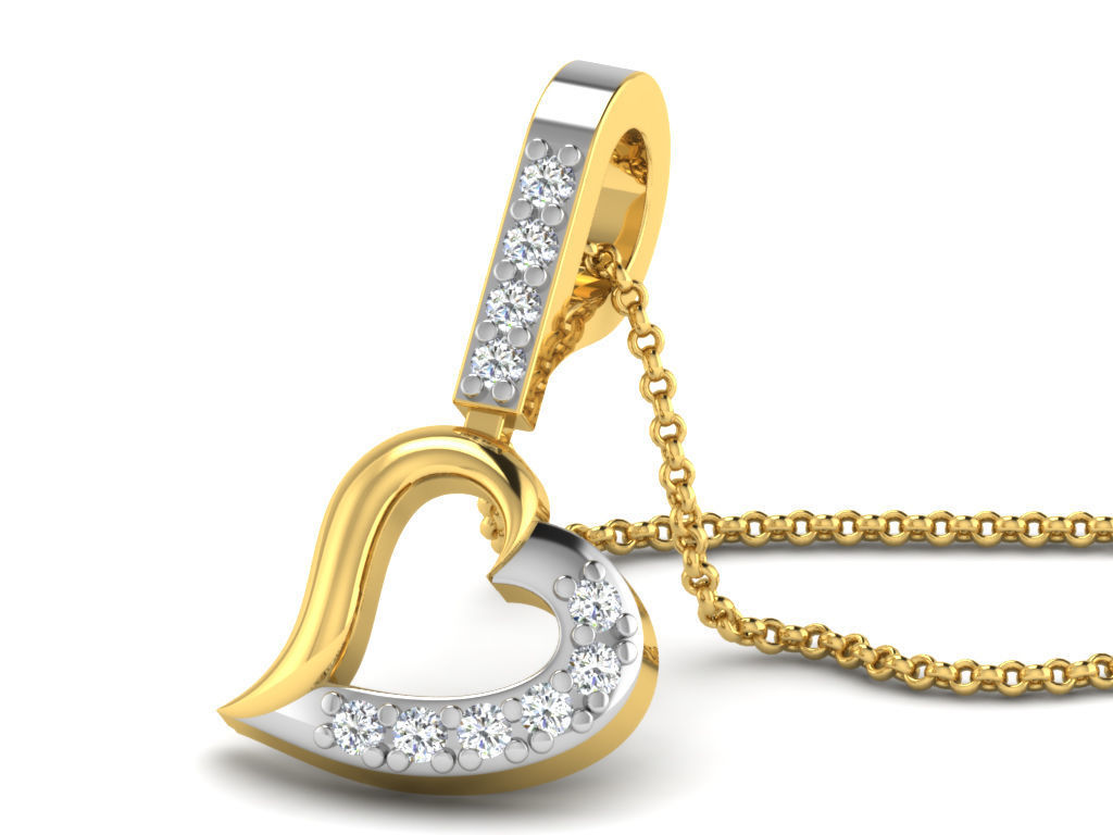 Pendants Collection diamond heart pendant gold 3D print model_7