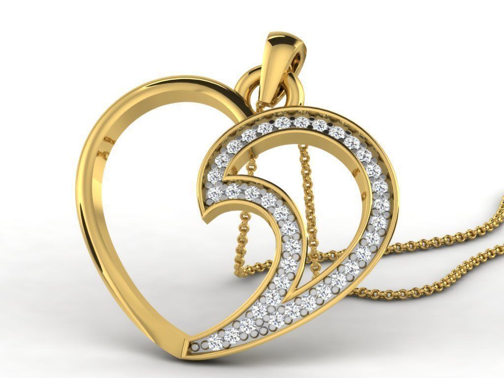 Pendants Collection diamond heart pendant gold 3D print model_34