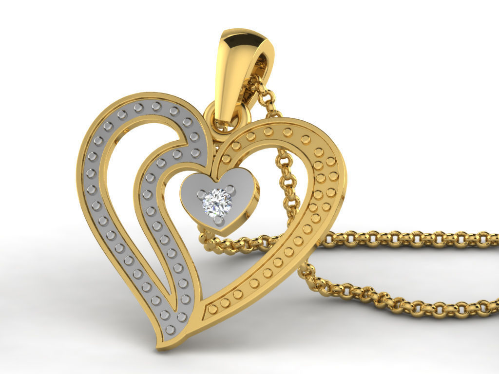 Pendants Collection diamond heart pendant gold 3D print model_18
