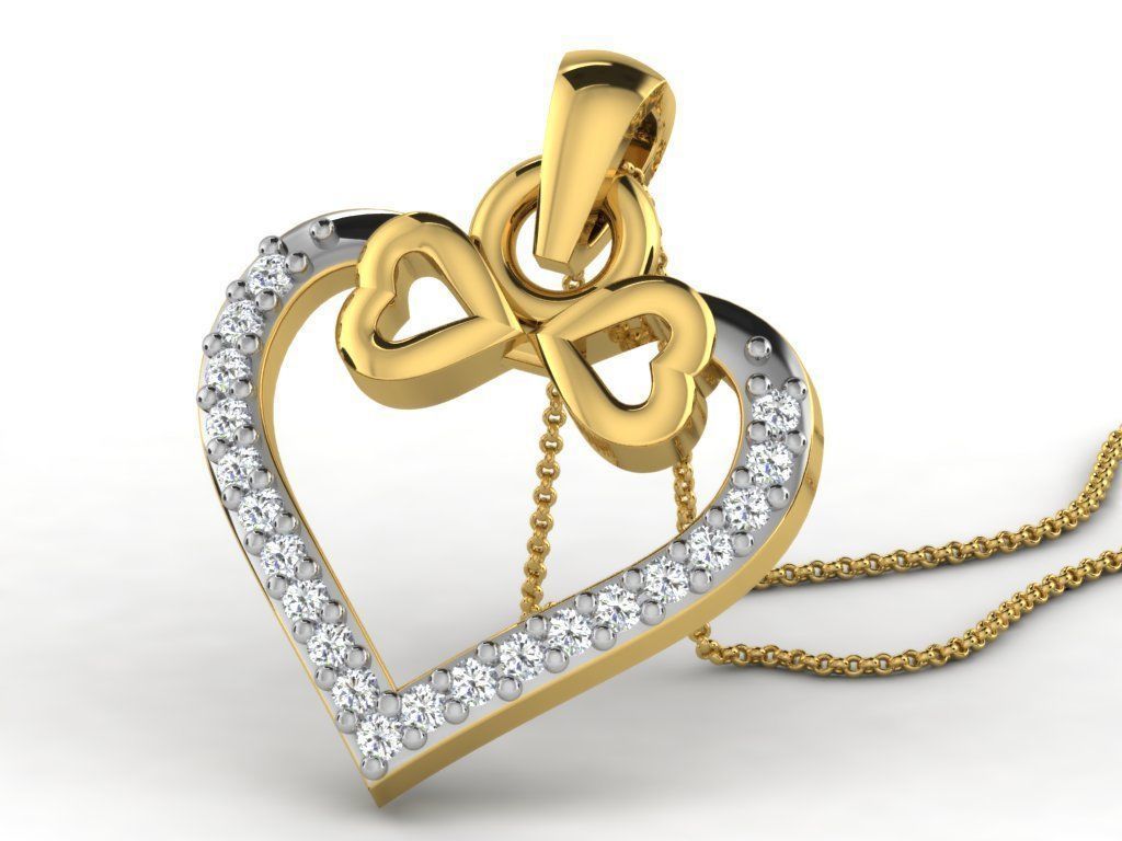 Pendants Collection diamond heart pendant gold 3D print model_38