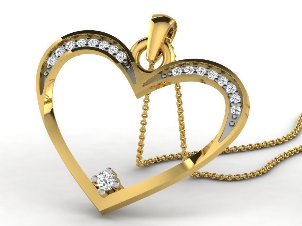 Pendants Collection diamond heart pendant gold 3D print model_32