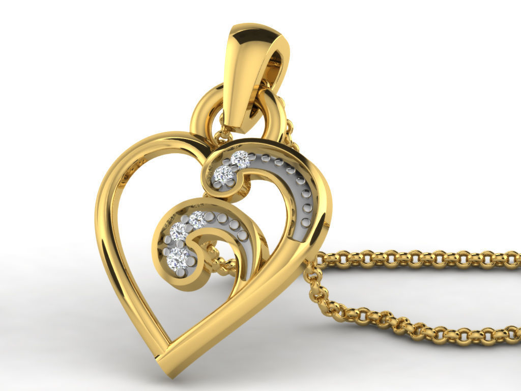 Pendants Collection diamond heart pendant gold 3D print model_5