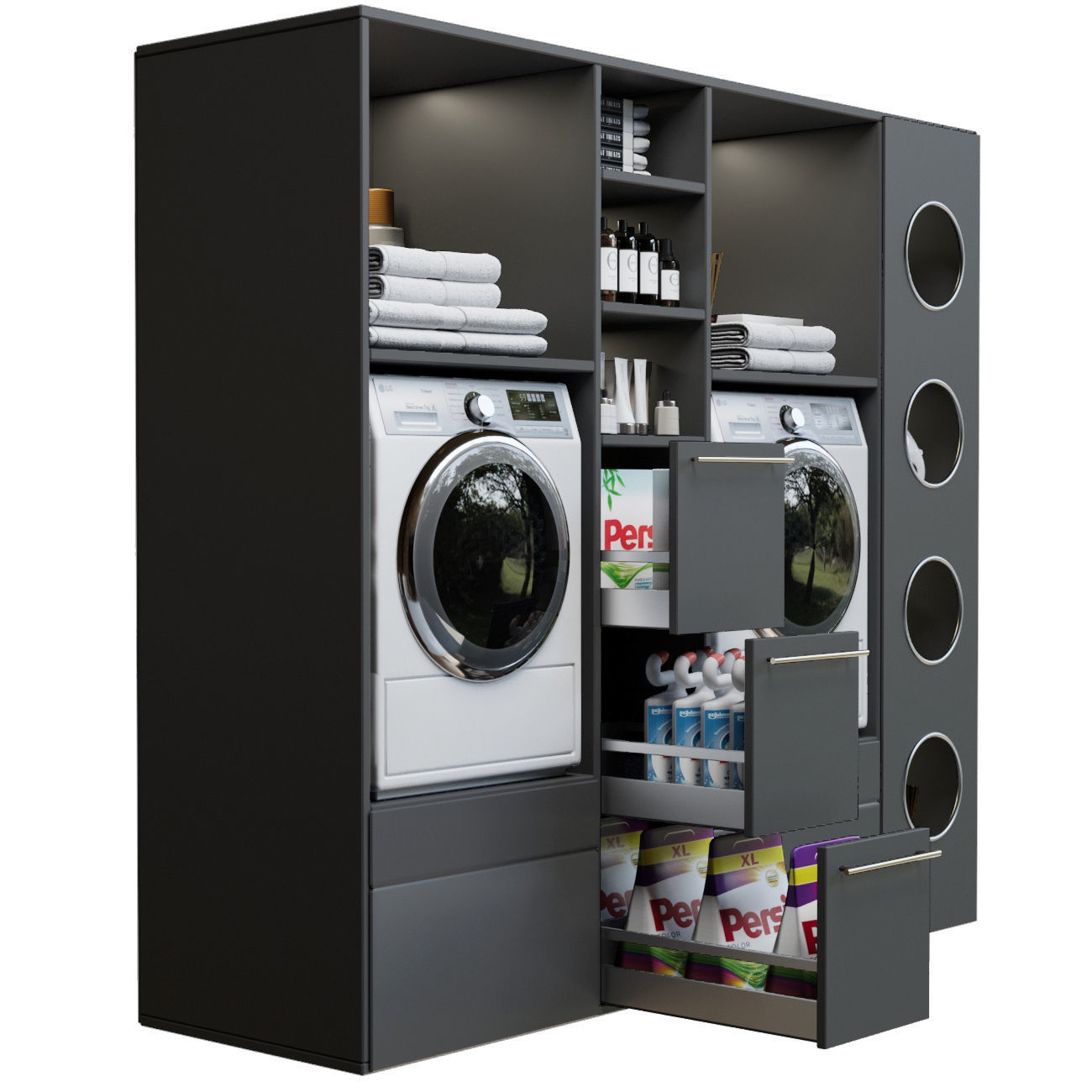 Large laundry room with appliances and cosmetics 3D model_1