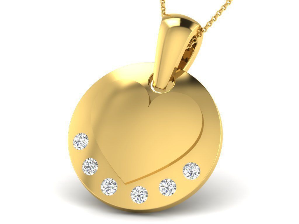 Pendants Collection gold heart pendant with two diamonds 3D print model_2