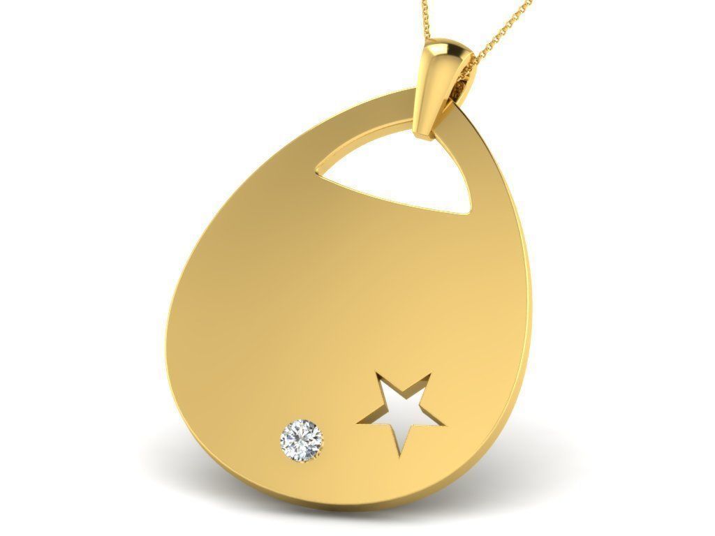 Pendants Collection gold heart pendant with two diamonds 3D print model_5