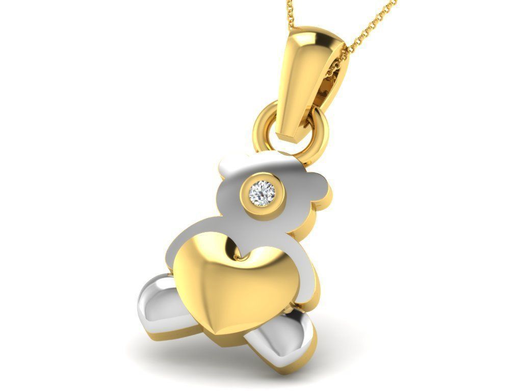 Pendants Collection gold heart pendant with two diamonds 3D print model_31