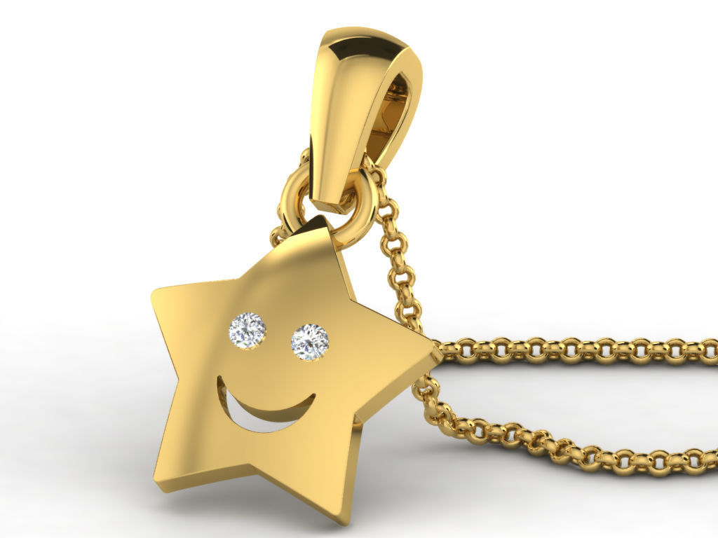 Pendants Collection gold heart pendant with two diamonds 3D print model_13