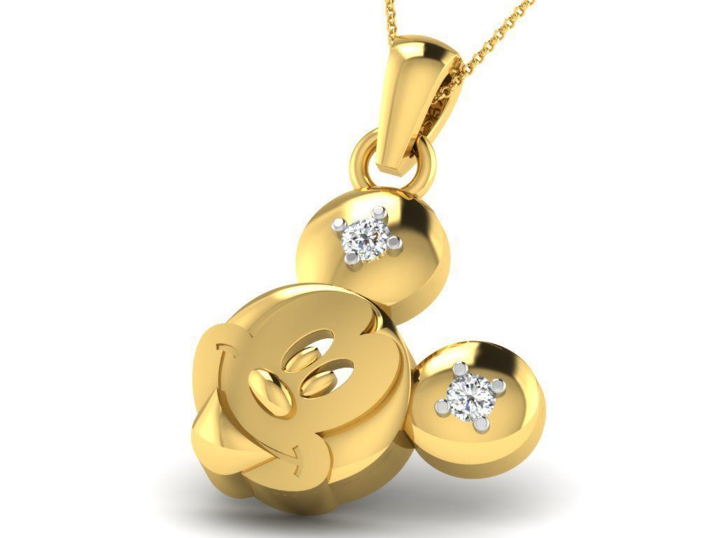 Pendants Collection gold heart pendant with two diamonds 3D print model_27