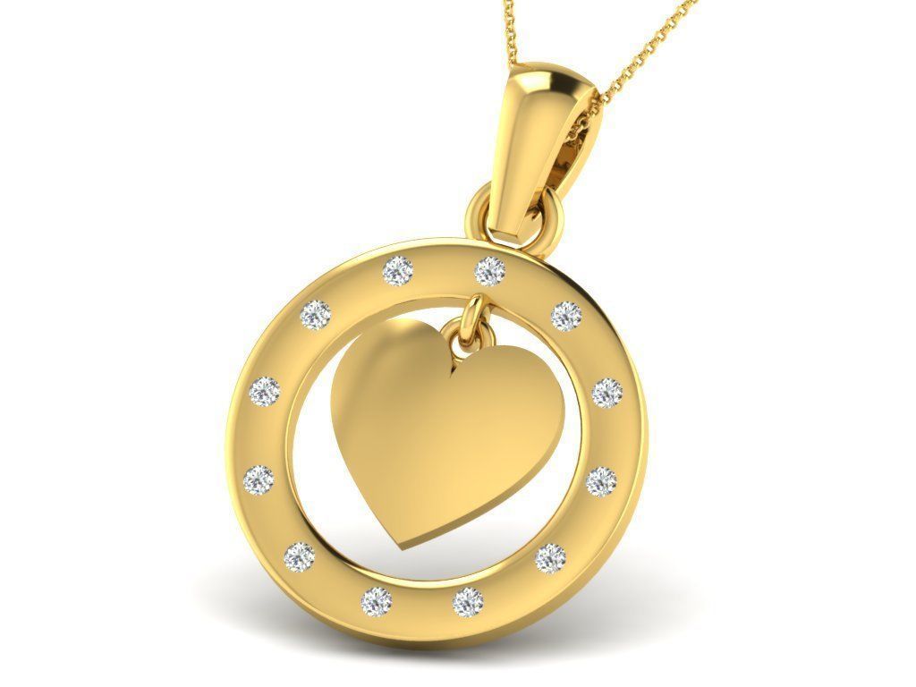Pendants Collection gold heart pendant with two diamonds 3D print model_9