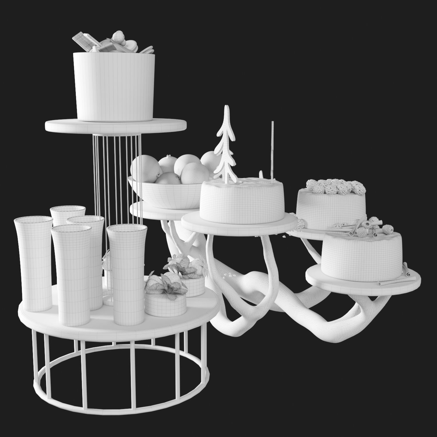 Set of cakes and chocolate desserts 3D model_1