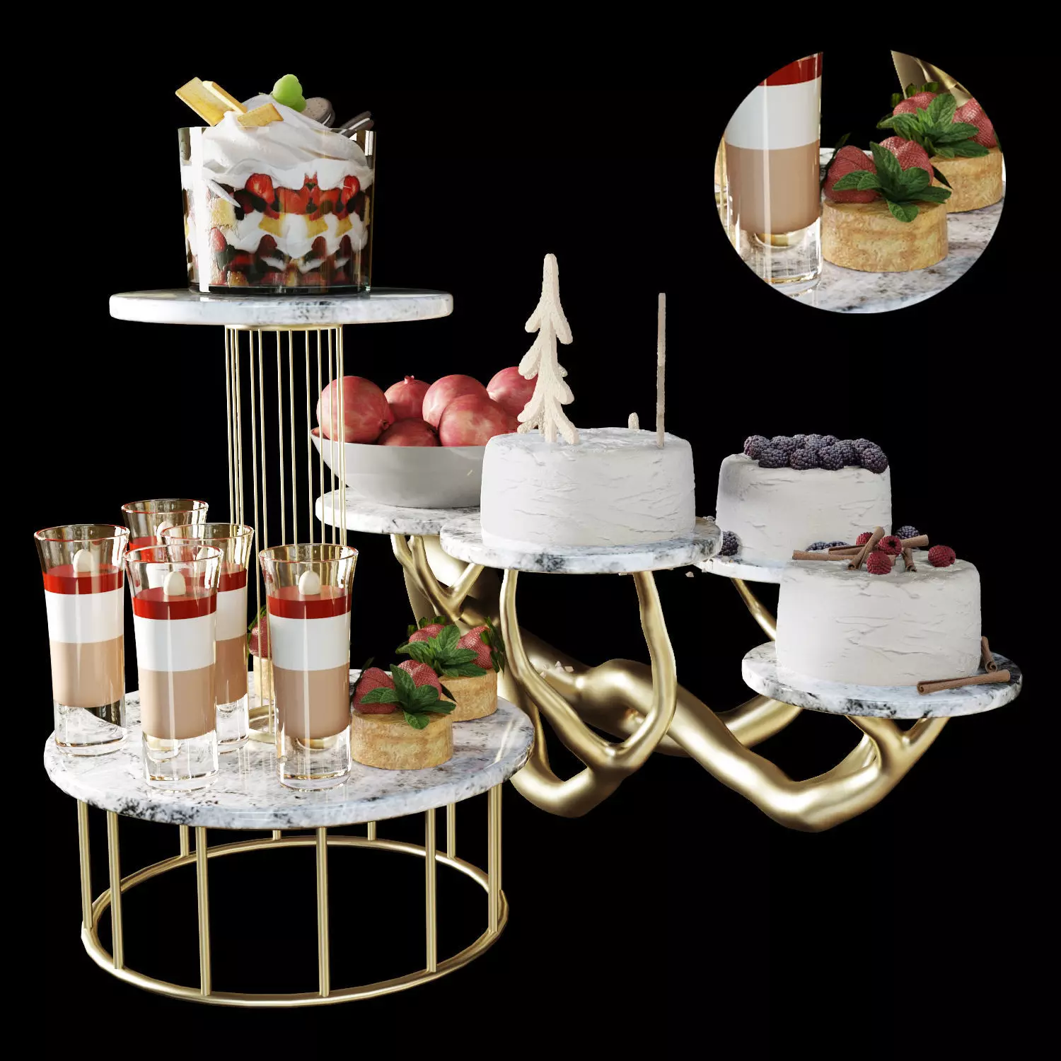 Set of cakes and chocolate desserts 3D model_0