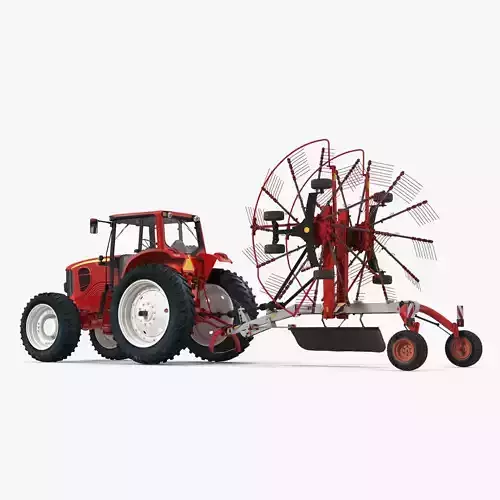 Tractor with Used Twin Rotary Rake Generic Parked 3D model