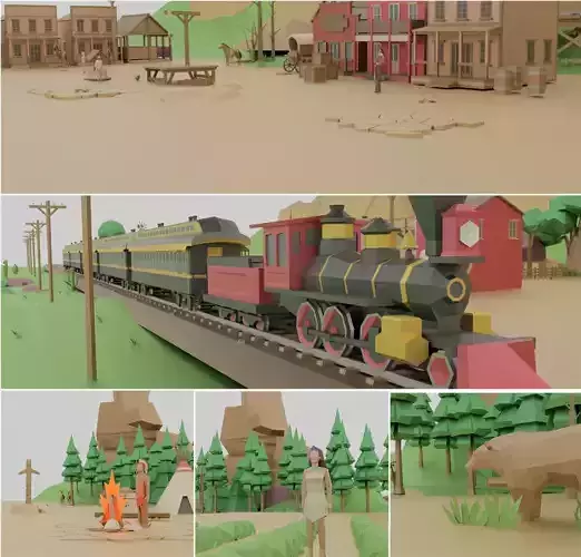 Wild Town Low-poly 3D model