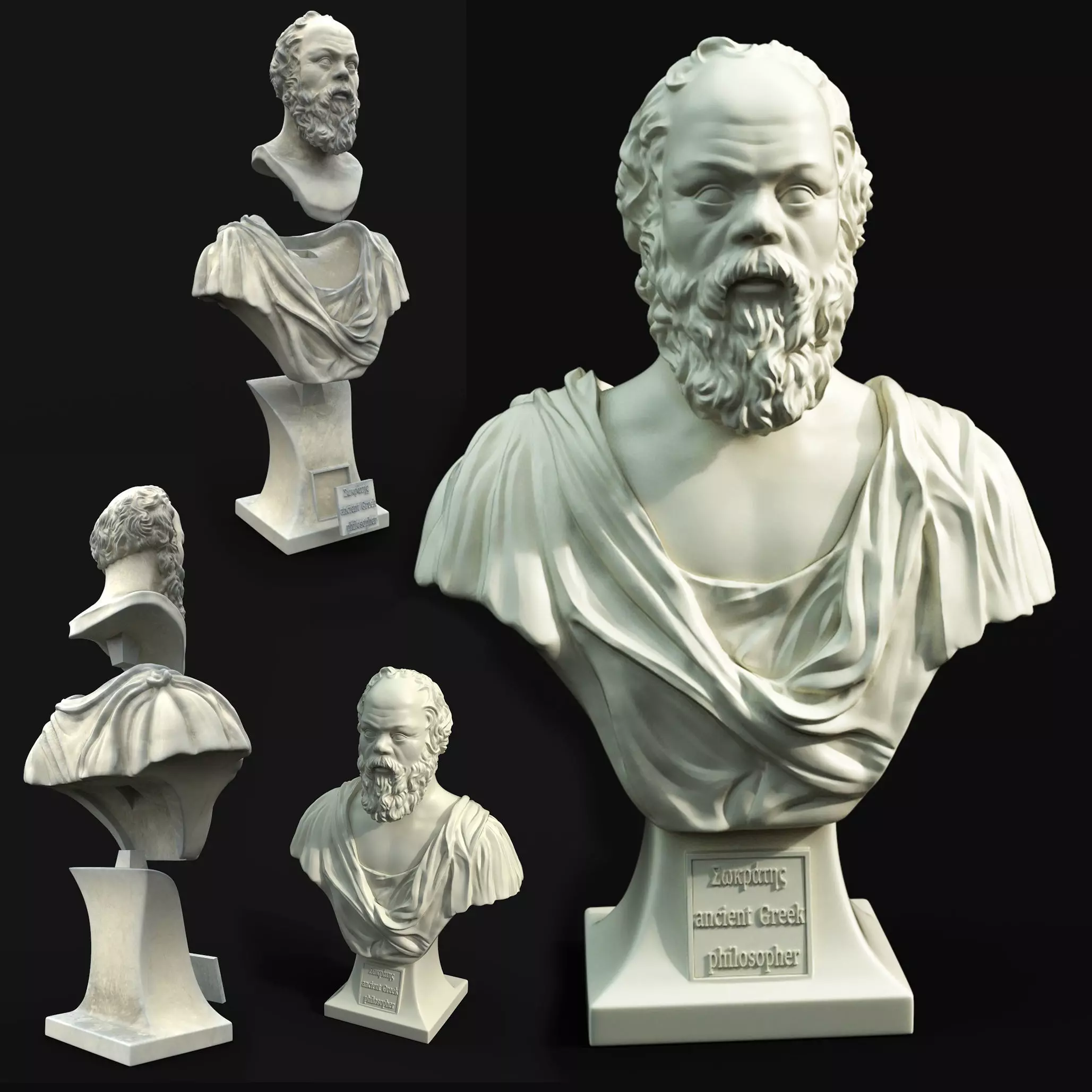 Socrates bust of man with beard 3D print model_0