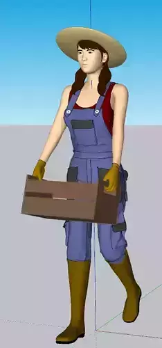 worker woman in overalls carrying box Free 3D model