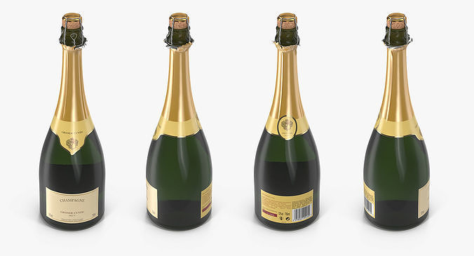 French Champagne Bottle Generic Foil Top Opened 3D model 5