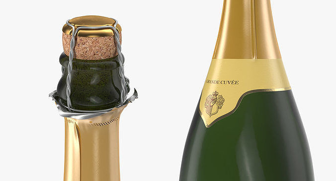 French Champagne Bottle Generic Foil Top Opened 3D model 7
