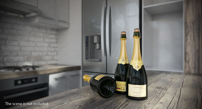 French Champagne Bottle Generic Foil Top Opened 3D model 3