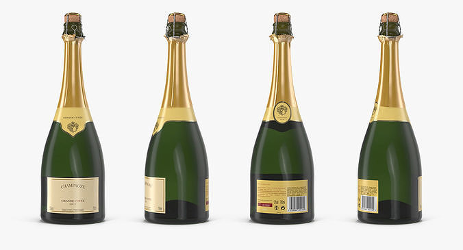French Champagne Bottle Generic Foil Top Opened 3D model 4