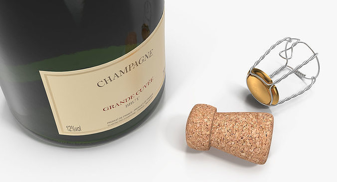French Champagne Bottle Generic Foil Top Opened 3D model 6