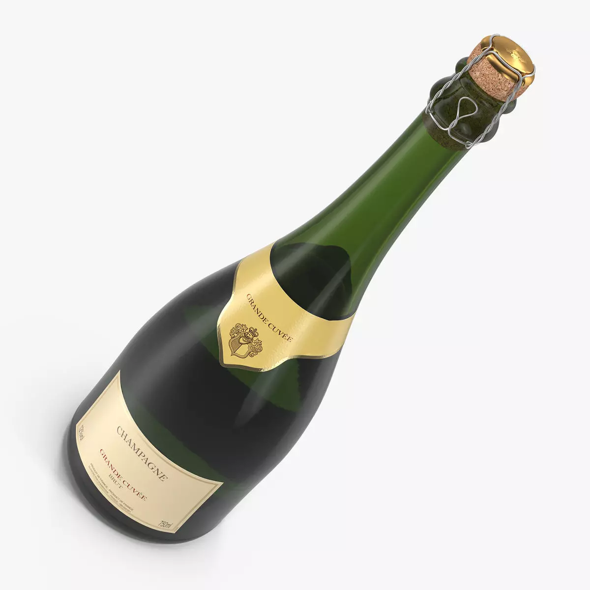 French Champagne Bottle Generic Foil Top Removed 3D model_0