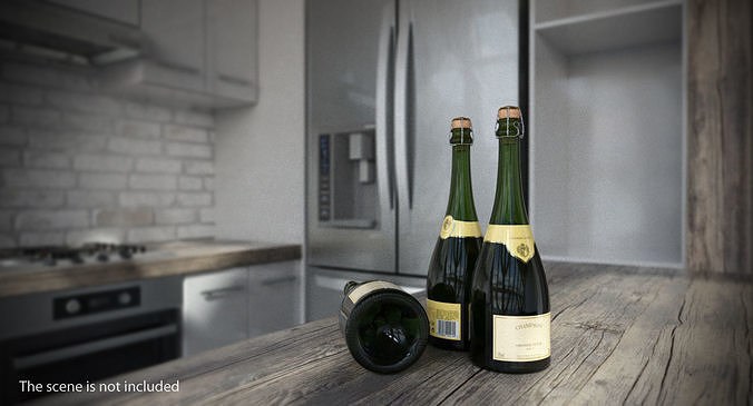 French Champagne Bottle Generic Foil Top Removed 3D model 3