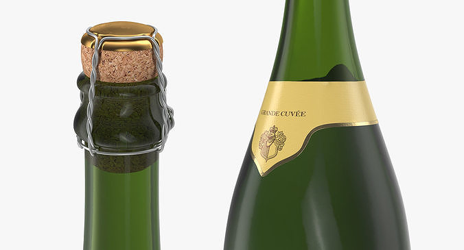 French Champagne Bottle Generic Foil Top Removed 3D model 6