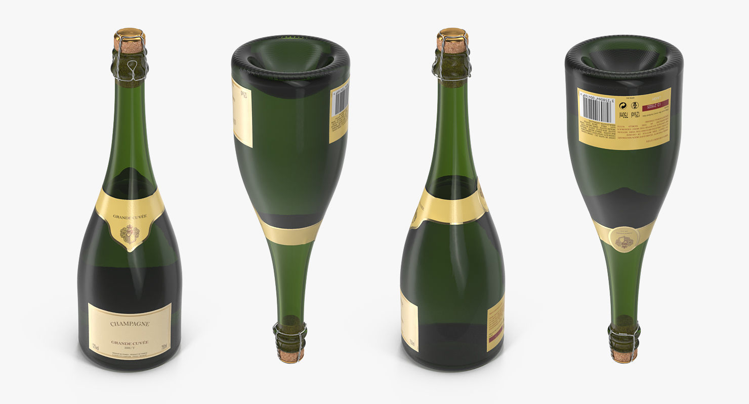 French Champagne Bottle Generic Foil Top Removed 3D model_7