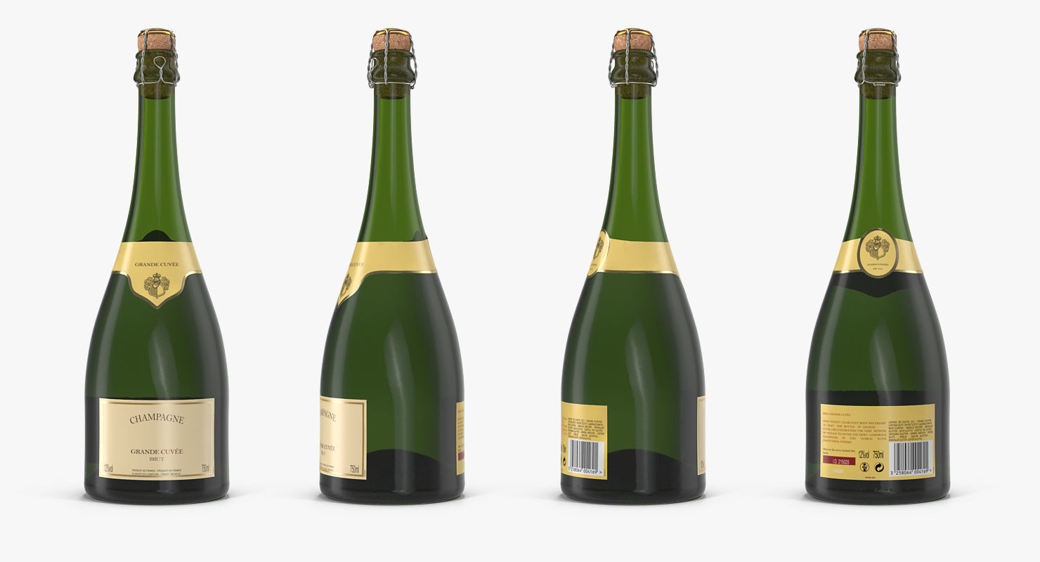 French Champagne Bottle Generic Foil Top Removed 3D model_3