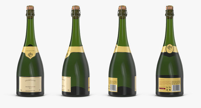 French Champagne Bottle Generic Foil Top Removed 3D model 4